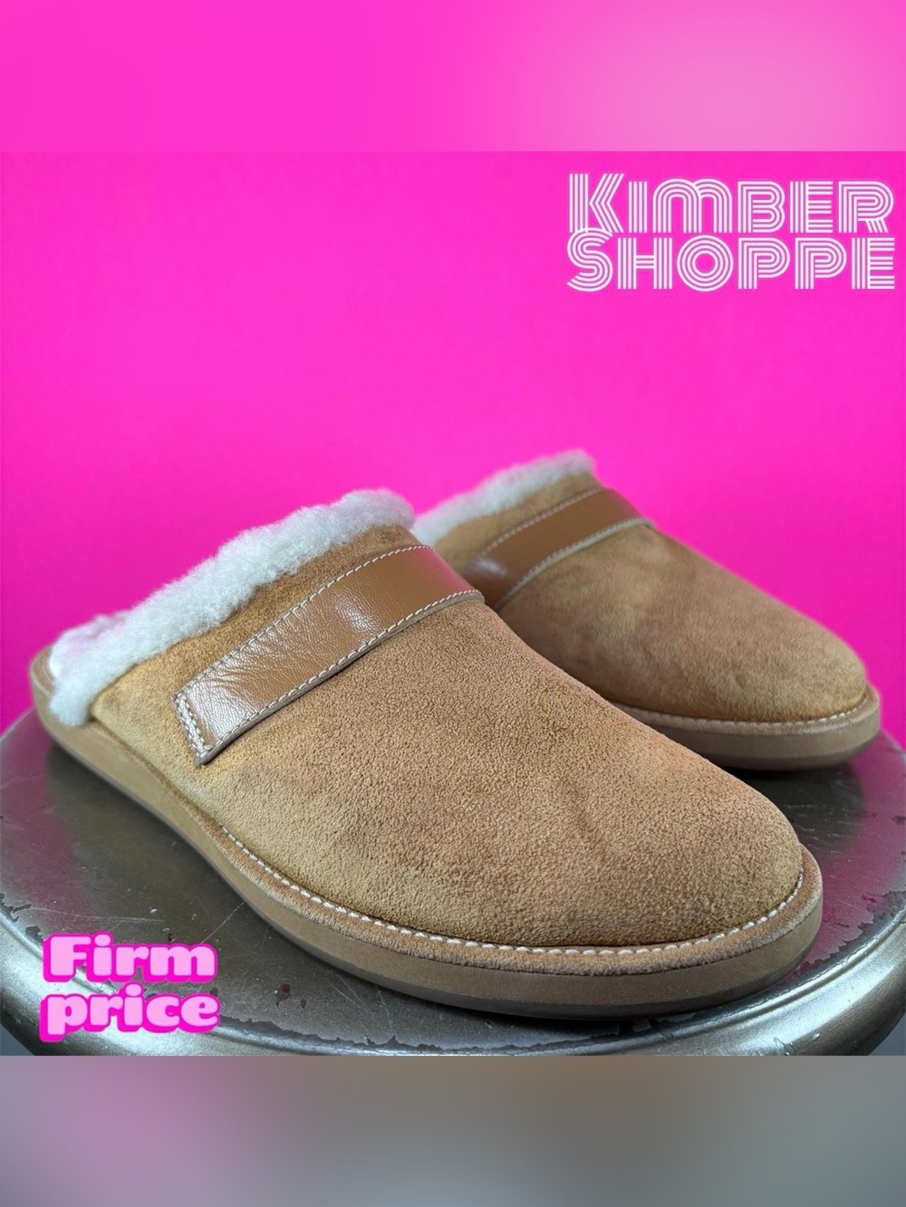 Cole Haan Waterproof Tan Suede Faux Fur Mule Slipper US 6 EU 36 UK 3.5